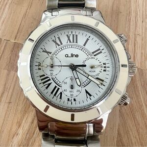 A_line marina ladies white and silver tone sporty dress watch NEW BATTERY